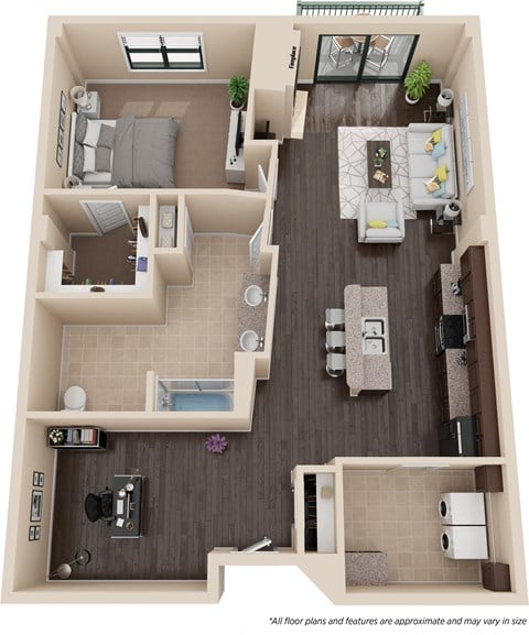 Floor plan for 1 bed, 1 bath, 1311 sqft
